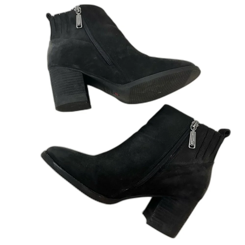 Blondo Black NOA Cognac Nubuck Waterproof Zip Block Heel Ankle Booties Size 8
